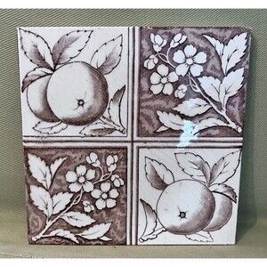 Dutch Delft Brown Tile Fruit Floral Ceramic Large 6x6 In Trivet Vintage